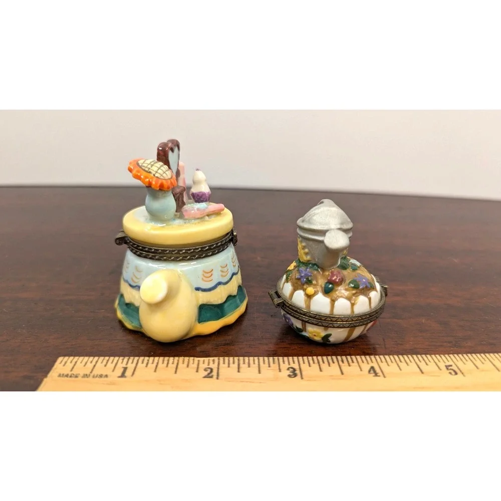 Vintage Midwest Cannon Falls Porcelain Hinged Trinket Box Teapot Watering Can